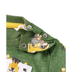 Babyhug Cotton Knit Half Sleeves T-Shirt & Shorts Co-Ord Set With Little King Cub Print - Green