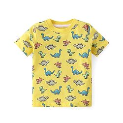 Babyhug Cotton Knit Half Sleeves T-Shirt & Shorts Set With Dino Print - Yellow & Blue