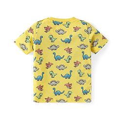 Babyhug Cotton Knit Half Sleeves T-Shirt & Shorts Set With Dino Print - Yellow & Blue