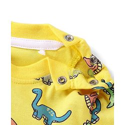 Babyhug Cotton Knit Half Sleeves T-Shirt & Shorts Set With Dino Print - Yellow & Blue
