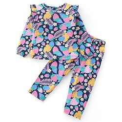 Babyhug Cotton Knit Full Sleeves Night Suit with Floral Print - Multicolour