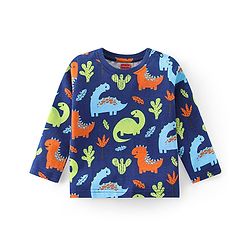 Babyhug Cotton Knit Full Sleeves Night Suit with Dino Print - Blue
