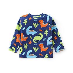 Babyhug Cotton Knit Full Sleeves Night Suit with Dino Print - Blue