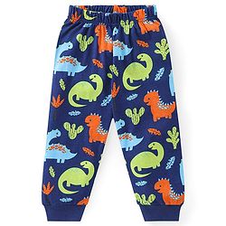 Babyhug Cotton Knit Full Sleeves Night Suit with Dino Print - Blue
