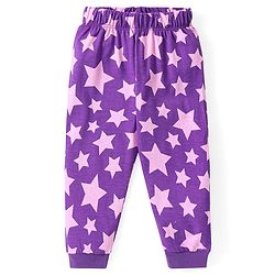 Babyhug Cotton Knit Full Sleeves Night Suit With Stars Print - Purple