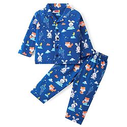 Babyhug Cotton Knit Full Sleeves Night Suit With Animals Print - Blue