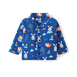 Babyhug Cotton Knit Full Sleeves Night Suit With Animals Print - Blue