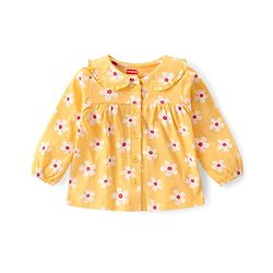 Babyhug Cotton Knit Full Sleeves Peter Pan Collared Night Suit With Floral Print - Yellow