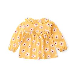 Babyhug Cotton Knit Full Sleeves Peter Pan Collared Night Suit With Floral Print - Yellow