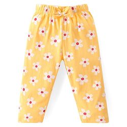 Babyhug Cotton Knit Full Sleeves Peter Pan Collared Night Suit With Floral Print - Yellow