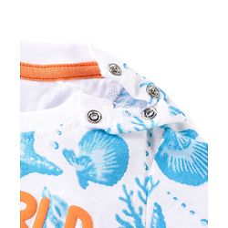 Babyhug Cotton Knit Half Sleeves T-Shirt & Shorts Co-Ord Set With Sea World Print - White & Blue