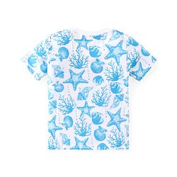 Babyhug Cotton Knit Half Sleeves T-Shirt & Shorts Co-Ord Set With Sea World Print - White & Blue