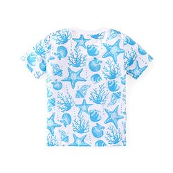 Babyhug Cotton Knit Half Sleeves T-Shirt & Shorts Co-Ord Set With Sea World Print - White & Blue