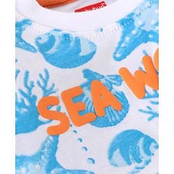 Babyhug Cotton Knit Half Sleeves T-Shirt & Shorts Co-Ord Set With Sea World Print - White & Blue