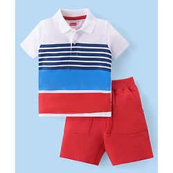Babyhug Single Jersey Knit Half Sleeves Striped T-Shirt & Shorts Set - Multicolor