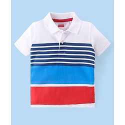 Babyhug Single Jersey Knit Half Sleeves Striped T-Shirt & Shorts Set - Multicolor