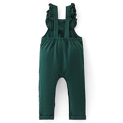 Babyhug Disney  Knit Dungaree with Full Sleeves T-Shirt Star & Minnie Mouse glitter Print - Pink & Green