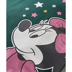 Babyhug Disney  Knit Dungaree with Full Sleeves T-Shirt Star & Minnie Mouse glitter Print - Pink & Green