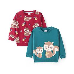 Babyhug Knit Full Sleeves Sweatshirt With Chip N Dale Graphics Pack of 2 - Red & Blue