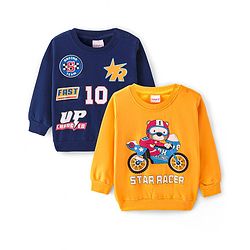 Babyhug Cotton Knit Full Sleeves Sweatshirts With Bear Print Pack of 2 - Yellow & Navy Blue
