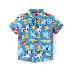 Babyhug Cotton Knit Half Sleeves Shirt & Shorts Set With Animals Print - Blue