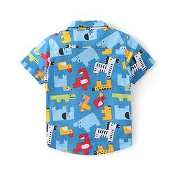 Babyhug Cotton Knit Half Sleeves Shirt & Shorts Set With Animals Print - Blue