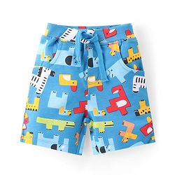 Babyhug Cotton Knit Half Sleeves Shirt & Shorts Set With Animals Print - Blue