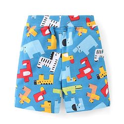 Babyhug Cotton Knit Half Sleeves Shirt & Shorts Set With Animals Print - Blue