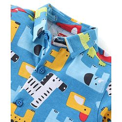 Babyhug Cotton Knit Half Sleeves Shirt & Shorts Set With Animals Print - Blue