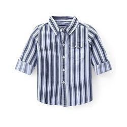 Babyhug Cotton Woven Full Sleeves Striped Regular Collar Shirt & Denim Jeans Set - White & Blue