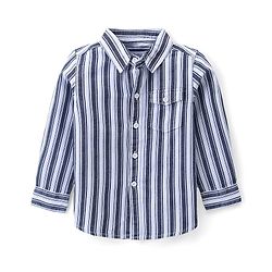 Babyhug Cotton Woven Full Sleeves Striped Regular Collar Shirt & Denim Jeans Set - White & Blue