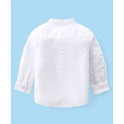 Babyhug Cotton Woven Full Sleeves Mandarin Collar Solid Colour Shirt & Denim Jeans Set - White & Blue