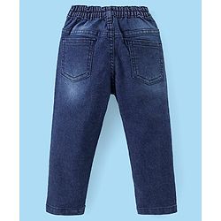 Babyhug Cotton Woven Full Sleeves Mandarin Collar Solid Colour Shirt & Denim Jeans Set - White & Blue