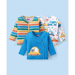 Babyhug 100% Cotton Full Sleeves Front Open Vests Car Print Pack of 3 -Blue