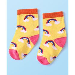 Cutewalk By Babyhug Anti Bacterial Ankle Length Rainbow Design Socks Pack of 3 - Yellow & White