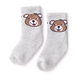 Cutewalk By Babyhug Anti Bacterial Ankle Length Striped & Teddy Bear Design Socks Pack of 3 - Blue Green & Grey