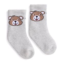 Cutewalk By Babyhug Anti Bacterial Ankle Length Striped & Teddy Bear Design Socks Pack of 3 - Blue Green & Grey
