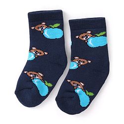 Cutewalk By Babyhug Anti Bacterial Ankle Length Striped & Teddy Bear Design Socks Pack of 3 - Blue Green & Grey