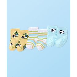 Cute Walk by Babyhug Anti-Bacterial Ankle Length Striped & Crocodile Design Socks Pack of 3 - Yellow & Blue