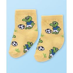 Cute Walk by Babyhug Anti-Bacterial Ankle Length Striped & Crocodile Design Socks Pack of 3 - Yellow & Blue