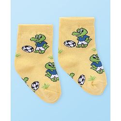 Cute Walk by Babyhug Anti-Bacterial Ankle Length Striped & Crocodile Design Socks Pack of 3 - Yellow & Blue