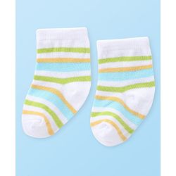 Cute Walk by Babyhug Anti-Bacterial Ankle Length Striped & Crocodile Design Socks Pack of 3 - Yellow & Blue