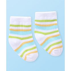 Cute Walk by Babyhug Anti-Bacterial Ankle Length Striped & Crocodile Design Socks Pack of 3 - Yellow & Blue