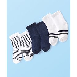 Cutewalk By Babyhug Anti Bacterial Ankle Length Terry Striped Socks Pack of 3- Navy & White