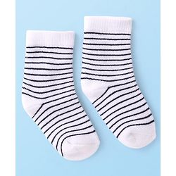 Cutewalk By Babyhug Anti Bacterial Ankle Length Terry Striped Socks Pack of 3- Navy & White