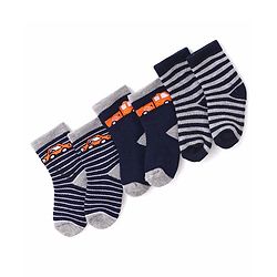 Cutewalk By Babyhug Anti Bacterial Ankle Length Striped & Car Design Socks Pack of 3 - Blue