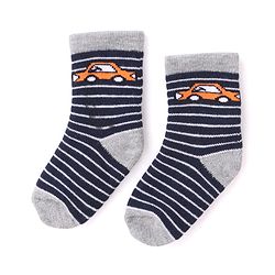 Cutewalk By Babyhug Anti Bacterial Ankle Length Striped & Car Design Socks Pack of 3 - Blue