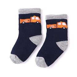Cutewalk By Babyhug Anti Bacterial Ankle Length Striped & Car Design Socks Pack of 3 - Blue