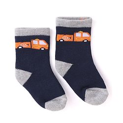 Cutewalk By Babyhug Anti Bacterial Ankle Length Striped & Car Design Socks Pack of 3 - Blue