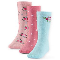 Cute Walk by Babyhug Terry Knit Anti-Bacterial Ankle Length Floral & Polka Dots Design Socks Pack of 3 - Pink Peach & Blue